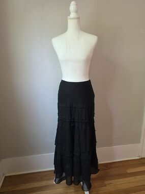 White House Black Market Black Tiered Ruffle Maxi Skirt